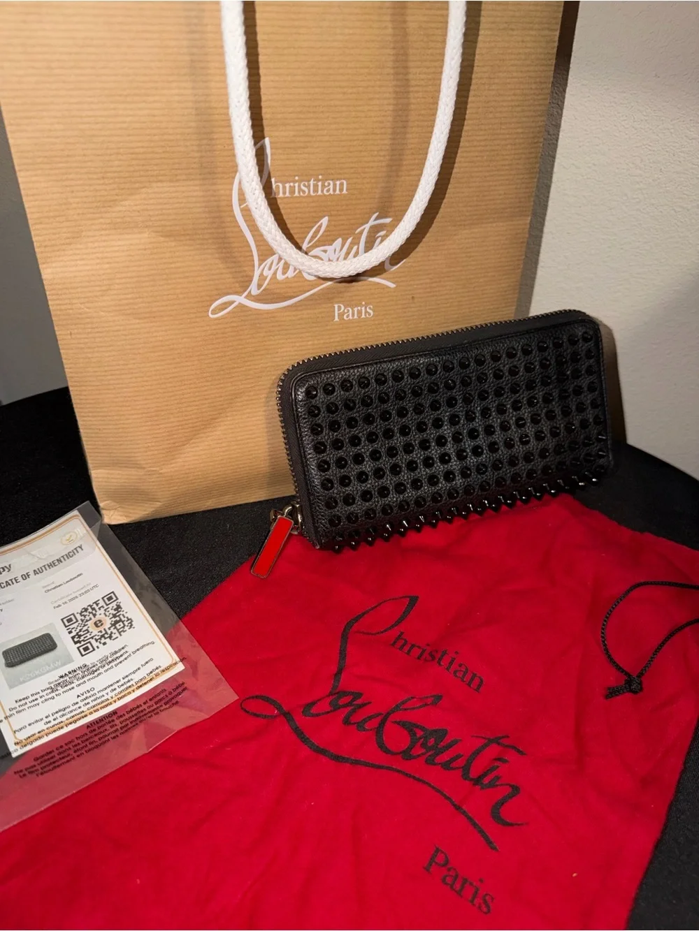 Christian Louboutin Black Spiked Zip-Around Wallet